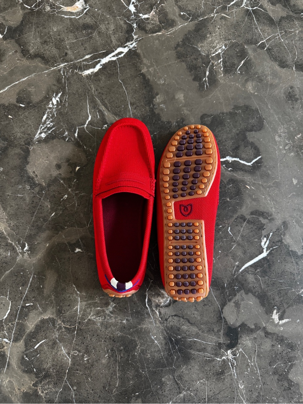 Red Driving Moccasin Loafers with Rubber Stud Sole